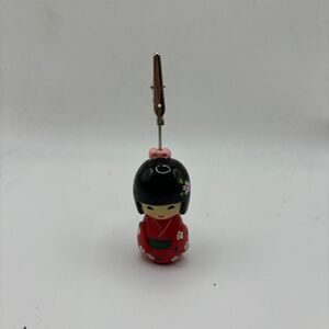 Japanese Kokeshi Note Holder Wooden Doll Hand Painted